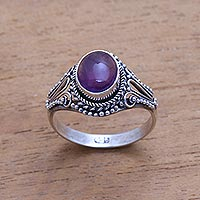 Amethyst single-stone ring, 'Princess Gem' - Handmade Amethyst Single-Stone Ring from Bali