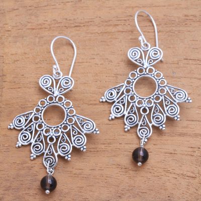 Smoky quartz dangle earrings, Serenity Swirls
