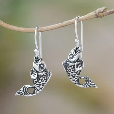 Sterling silver dangle earrings, Elegant Goldfish