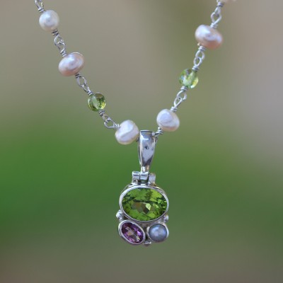 Multi-gemstone pendant necklace, Moonlit Dewdrops