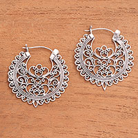 Sterling silver hoop earrings, 'Wrought Beauty' - Openwork Sterling Silver Hoop Earrings from Bali