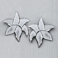 Glass decorative wall mirrors, 'Leafy Reflection' (pair) - Leaf Motif Glass Decorative Wall Mirrors from Java (Pair)