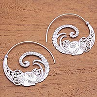 Sterling silver half-hoop earrings, 'Elephant Tendril' - Sterling Silver Elephant Half-Hoop Earrings from Thailand