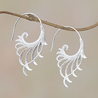Sterling silver half-hoop earrings, 'Flying Wings' - Openwork Sterling Silver Half-Hoop Earrings from Bali