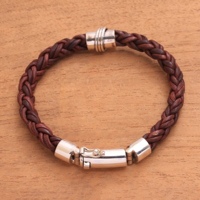 Leather and sterling silver braided bracelet, Bonding Weave