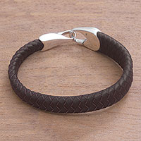 Leather braided wristband bracelet, 'Bold Claw in Brown' - Leather Braided Wristband Bracelet in Brown from Bali