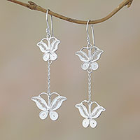 Sterling silver filigree dangle earrings, 'Filigree Butterflies' - Sterling Silver Filigree Butterfly Elongated Dangle Earrings