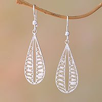 Sterling silver filigree dangle earrings,