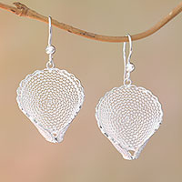 Sterling silver filigree dangle earrings, 'Lumbu Leaf' - Sterling Silver Filigree Palm Leaf Dangle Earrings