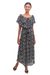 Rayon dress, 'Boho Bali' - White and Olive Floral Print on Black Rayon Midi Dress (image 2a) thumbail