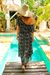 Rayon dress, 'Boho Bali' - White and Olive Floral Print on Black Rayon Midi Dress (image 2b) thumbail