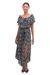 Rayon dress, 'Boho Bali' - White and Olive Floral Print on Black Rayon Midi Dress (image 2c) thumbail