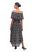 Rayon dress, 'Boho Bali' - White and Olive Floral Print on Black Rayon Midi Dress (image 2e) thumbail