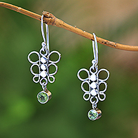 Peridot dangle earrings, 'Round Butterfly' - Circle Motif Peridot Dangle Earrings from Bali