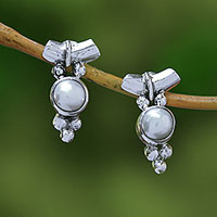Cultured pearl drop earrings, 'God's Grapes' - Dot Motif Cultured Pearl Drop Earrings from Bali