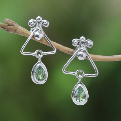 Peridot dangle earrings, Triangle Drops