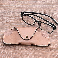 Leather eyeglasses case, 'Simple Parchment' - Handcrafted Leather Eyeglasses Case in Parchment from Java