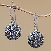 Sterling silver dangle earrings, 'Dewy Disc' - Dot Pattern Openwork Sterling Silver Dangle Earrings