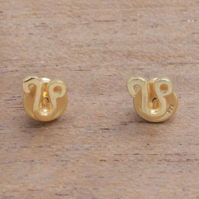 Gold plated sterling silver stud earrings, Golden Leo