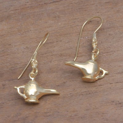 Gold plated sterling silver dangle earrings, Magic Lamp