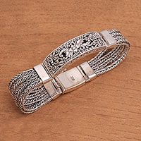 Sterling silver pendant bracelet, 'Balinese Jungle' - Floral Sterling Silver Pendant Bracelet from Bali
