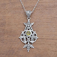 Peridot pendant necklace, 'Wheat Beauty' - Wheat Motif Peridot Pendant Necklace from Bali