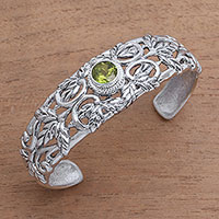 Peridot cuff bracelet, 'Wheat Beauty' - Wheat Motif Peridot Cuff Bracelet from Bali
