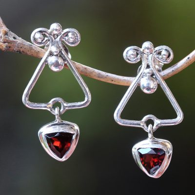 Garnet dangle earrings, Triangle Dew
