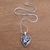 Sterling silver pendant necklace, 'Heart Flower' - Floral Heart-Shaped Sterling Silver Pendant Necklace thumbail