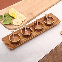 Teak wood condiment set, 'Natural Island Flavors' (9 piece set) - Natural Teak Wood Condiment Set from Bali (9 piece)