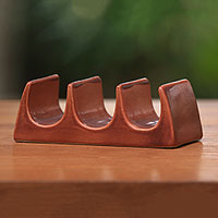 Ceramic taco holder, 'Bali Waves' - Handcrafted Ceramic Taco Holder in Brown from Bali