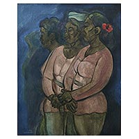 'Three Balinese Women' - Signed Expressionist Painting of Balinese Women