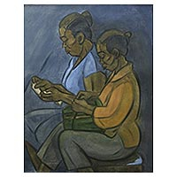 'Canang Seller' - Signed Expressionist Painting of Two Saleswomen from Bali