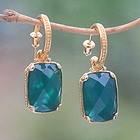 Gold plated onyx dangle earrings, 'Forest Lake' - 24.5-Carat Gold Plated Onyx Dangle Earrings from Bali