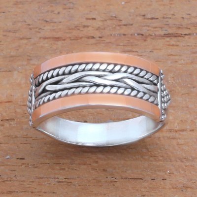 Gold accented sterling silver band ring, Underground River