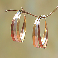Gold accented sterling silver half-hoop earrings, 'Metallic Rainbow' - Gold Accent Sterling Silver Half-Hoop Earrings from Bali