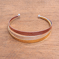 Gold accented sterling silver cuff bracelet, 'Metallic Rainbow' - Gold Accent Sterling Silver Cuff Bracelet from Bali
