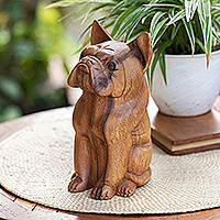 Wood sculpture, 'Obedient Dog' - Wood Sculpture of a Pointy-Eared Dog from Bali