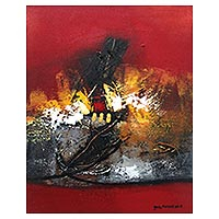 'Twilight Princess' - Bright Red Abstract Painting by a Balinese Artist