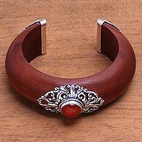 Carnelian and wood cuff bracelet,