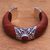 Carnelian and wood cuff bracelet, 'Fiery Grace' - Carnelian Set In Sterling Silver and Sawo Wood Cuff Bracelet thumbail