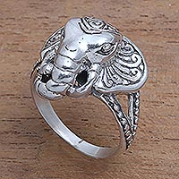 Sterling silver cocktail ring, 'Elephant King' - Sterling Silver Elephant Cocktail Ring from Bali