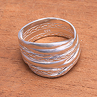 Sterling silver band ring, 'Tegenungan River' - Artisan Crafted Sterling Silver Band Ring from Bali