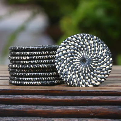 Bamboo and plastic coasters, Lombok Circles in Black (set of 10)