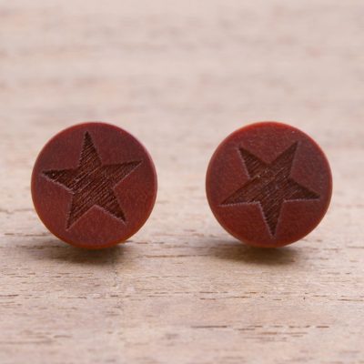 Wood stud earrings, Fascinating Stars (large)