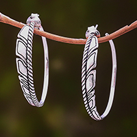 Sterling silver half-hoop earrings, 'Lovely Textures' - Patterned Sterling Silver Half-Hoop Earrings from Bali