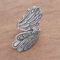 Sterling silver cocktail ring, 'Feathers of Wisdom' - Feather Motif Sterling Silver Cocktail Ring from Bali