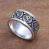 Men's sterling silver band ring, 'Blessed Omkara' - Men's Sterling Silver Om Band Ring from Bali