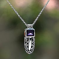 Amethyst pendant necklace, 'Glittering Mystique' - Faceted Amethyst Pendant Necklace from Bali