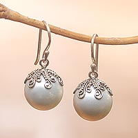 Cultured pearl dangle earrings, 'Goddess Fruit' - Cultured Pearl Dangle Earrings Crafted in Bali